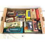 QUANTITY TOY VEHICLES IN BOXES - INCLUDES MODELS OF YESTERYEAR, MAISTO BUGATTI SUPERCAR, AND OTHERS,