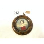VICTORIAN MINIATURE SIGNED STIELER CASED IN TORTOISE-SHELL AND MOTHER OF PEARL, 12CMS DIAMETER
