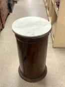 VICTORIAN MAHOGANY MARBLE TOP CYLINDRICAL BEDSIDE CUPBOARD