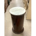 VICTORIAN MAHOGANY MARBLE TOP CYLINDRICAL BEDSIDE CUPBOARD