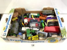 A LESNEY DIE-CAST COMBINE HARVESTER, CORGI AND MATCHBOX TOYS, AND OTHERS, DAYS GONE BY, ETC
