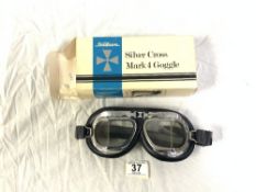 A PAIR OF STADIUM SILVER CROSS MARK 4 GOGGLES IN ORIGINAL BOX