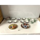 JAPANESE IMARI PATTERN EGG-SHELL TEA CUPS AND SAUCERS, THREE ORIENTAL GREEN PORCELAIN CUPS, AND A