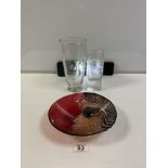 ROSENTHALL BJORN WIINBLAD DESIGN RECTANGULAR GLASS VASE, 19CMS, A MATS JONASSON PORTRAIT GLASS BOWL,