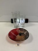 ROSENTHALL BJORN WIINBLAD DESIGN RECTANGULAR GLASS VASE, 19CMS, A MATS JONASSON PORTRAIT GLASS BOWL,