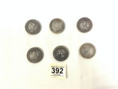 SIX 1940S SILVER MEDALS FROM WESTERN SUBURBS AMATEUR ATHLETIC CLUB, 210 GRAMS