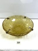 R. LALIQUE FRANCE - MOULDED AMBER GLASS, LEAF DESIGN CEILING LIGHT, 34CMS