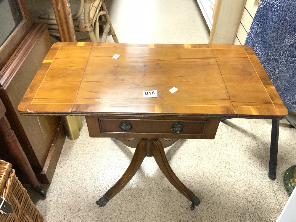 SMALL YEWOOD BOW FRONTED THREE DRAWER BEDSIDE CHEST ON CABRIOLE LEGS (45 X 32 X 68CMS), AND A YEWOOD - Image 5 of 5