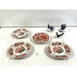 FOUR VINTAGE HAND-PAINTED LOMONOSOV IMPERIAL PORCELAIN ROOSTER PLATES, ST PETERSBURG, 19.5CMS AND