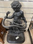 BLACK CAST IRON STICK STAND DECORATED AS A GIRL WITH A SNAKE (79CMS)