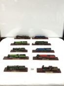 TEN MODEL TRAINS - MOUNTED FOR DISPLAY, INCLUDES 'THE GENERAL', 'KING HENRY VII', 'DUTCHESS OF