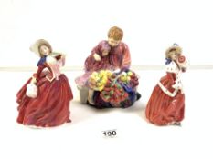 THREE ROYAL DOULTON FIGURES - FLOWER SELLERS CHILDREN - HN1342, CHRISTMAS MORN - HN1992, AUTUMN