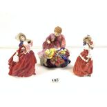 THREE ROYAL DOULTON FIGURES - FLOWER SELLERS CHILDREN - HN1342, CHRISTMAS MORN - HN1992, AUTUMN