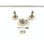 HALLMARKED SILVER THREE-PIECE CIRCULAR CONDIMENT SET, 112 GRAMS