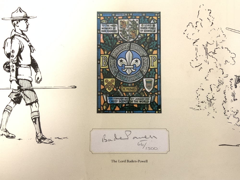 A LIMITED EDITION PRINT 66/1500 FROM ORIGINAL DRAWINGS - THE LORD BADEN - POWELL (53 X 23), AND A - Image 7 of 10