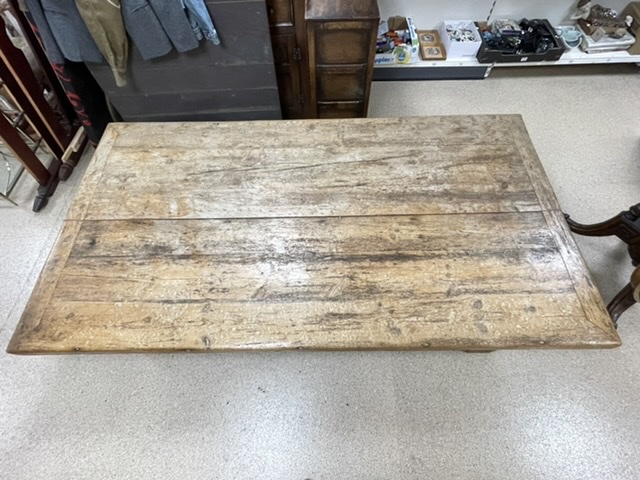 VERY LARGE RUSTIC CHUNKY FRENCH PINE LOW TABLE ON FOUR THICK CHAMFERED LEGS (230 X 120 X 45) - Image 2 of 3