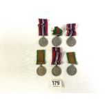 SIX WW2 DEFENCE MEDALS WITH RIBBONS