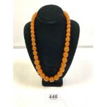 VINTAGE AMBER BUTTERSCOTCH BAKELITE GRADUATED NECKLACE, 24INCH, 74 GRAMS