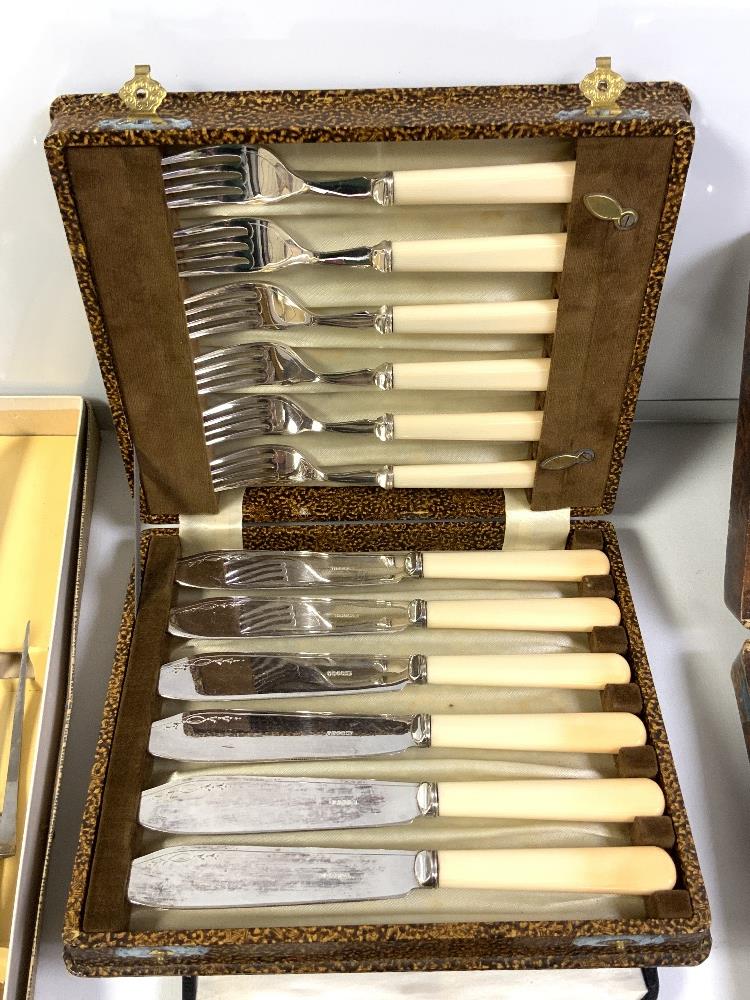 SEVEN BOXES OF PLATED CUTLERY, AND PLATED VASE WITH A TRAY - Image 4 of 16