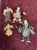 FOUR VINTAGE INDONESIAN CARVED WOODEN COLOURFUL MARIONETTES
