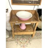 VICTORIAN STRIPPED PINE TRAY TOP WASHSTAND WITH SINGLE DRAWER (77 X 43 X 88)