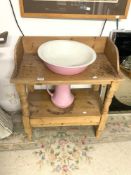 VICTORIAN STRIPPED PINE TRAY TOP WASHSTAND WITH SINGLE DRAWER (77 X 43 X 88)