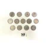 THIRTEEN COINS WITH SOME SILVER CONTENT MIXED DATES FROM 1795 ONWARDS