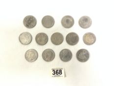 THIRTEEN COINS WITH SOME SILVER CONTENT MIXED DATES FROM 1795 ONWARDS