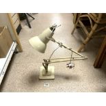 A VINTAGE HERBERT TERRY AND SONS SQUARE STEP BASE CREAM COLOUR ANGLEPOISE TABLE LAMP