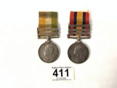 A BOER WAR PAIR COMPRISING QUEENS SOUTH AFRICAN MEDAL WITH THREE CLASPS CAPE COLONY ORANGE FREE