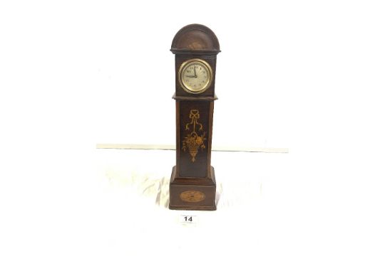 MINIATURE MARQUETRY INLAID MAHOGANY LONGCASE CLOCK, WITH GERMAN WIND MOVEMENT, 39CMS - Image 1 of 4