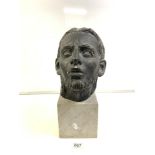 PORTRAIT OF A HEAD ON A WHITE MARBLE BASE, 43CMS