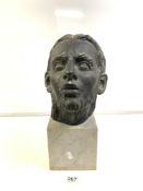 PORTRAIT OF A HEAD ON A WHITE MARBLE BASE, 43CMS