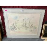 ROWLAND EMETT (EMBOSSED STAMP)- PRINT OF THE EVENING SHRIMP TRAIN (66 X 52CMS) SIGNED