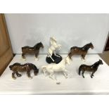 FOUR BESWICK HORSES, A ROYAL DOULTON WHITE HORSE, AND A 'SPIRIT OF THE WILD HORSE' FIGURE