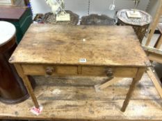VICTORIAN PINE TWO-DRAWER SIDE TABLE ON FAUX BAMBOO LEGS (91 X 51 X 65CMS)
