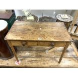 VICTORIAN PINE TWO-DRAWER SIDE TABLE ON FAUX BAMBOO LEGS (91 X 51 X 65CMS)