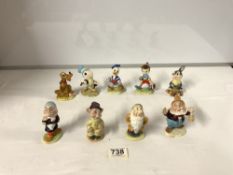 NINE EARLY BESWICK FIGURES OF DISNEY CHARACTERS, PLUTO, PINOCCHIO, DONALD DUCK, DOPEY, THUMPER,