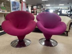 A PAIR OF TULIP SWIVEL CHAIRS ON CHROME BASES