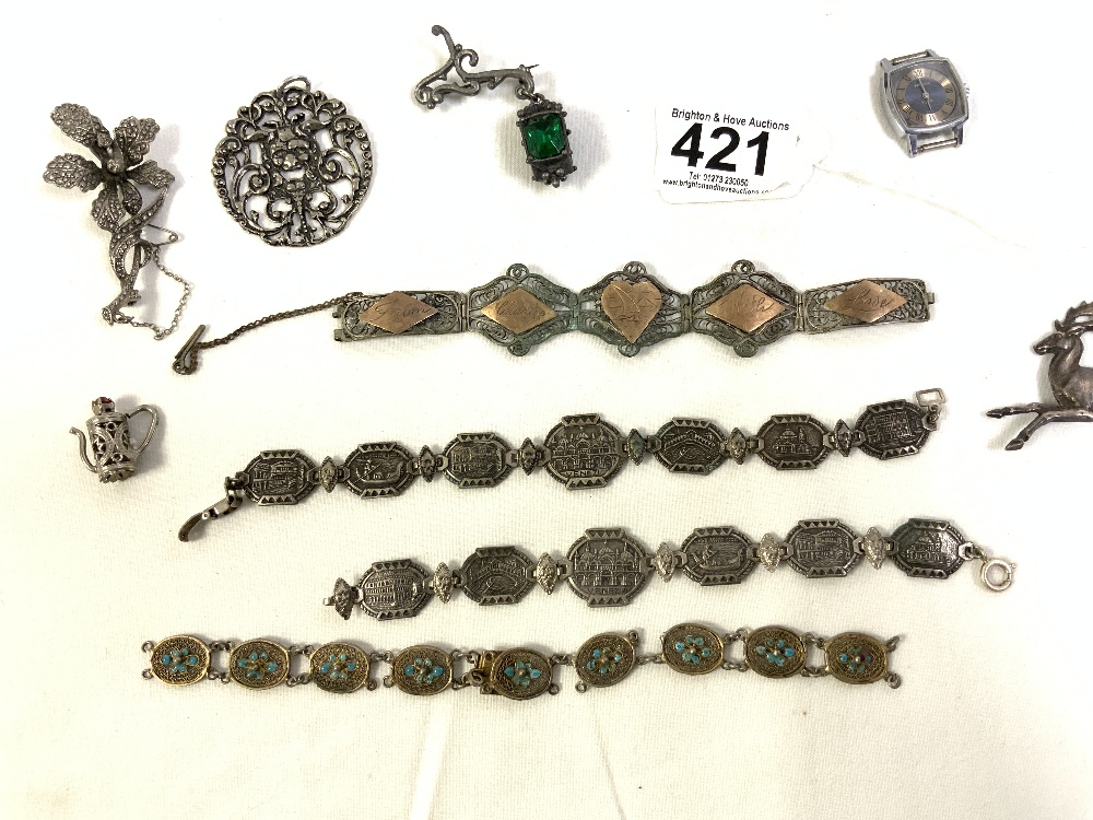 MIXED SILVER AND WHITE METAL ITEMS INCLUDES BRACELETS, BROOCH, PENDANT, AND HALLMARKED SILVER TWIN- - Image 2 of 4