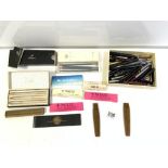 QUANTITY OF FOUNTAIN PENS, PARKER, SWAN, AND OTHERS, SPARES AND BOXES