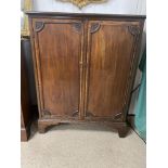 VINTAGE MAHOGANY AND BURR WALNUT CUPBOARD (85 X 40 X 107CMS)