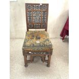 ANTIQUE MOORISH HALL CHAIR WITH INLAID DECORATION POSSIBLY FOR LIBERTY (A/F)