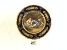 VIENNA PORCELAIN CABINET PLATE, FINELY PAINTED WITH YOUNG LADY READING - 'BASSENOLE MAGDALENA'