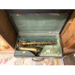 A VINTAGE BRASS ALTO SAXOPHONE - MADE BY JOHN GREY & SONS - MADE AT THE LUCANO FACTORY ITALY