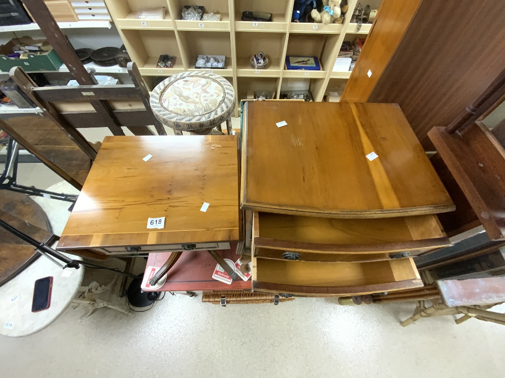 SMALL YEWOOD BOW FRONTED THREE DRAWER BEDSIDE CHEST ON CABRIOLE LEGS (45 X 32 X 68CMS), AND A YEWOOD - Image 2 of 5