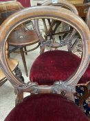 SET OF FOUR BALLOON BACK VICTORIAN MAHOGANY CABRIOLE LEG DINING CHAIRS AND RED VELVET SEATS