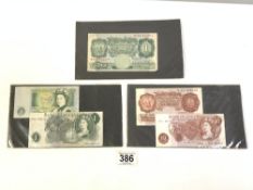 3 X £! NOTES & 2 X 10 SHILLING NOTES, SOME UNCIRCULATED