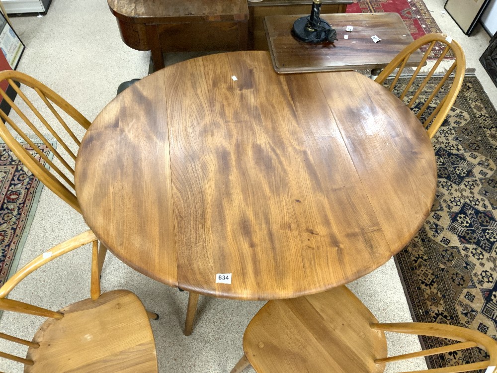 CIRCULAR ERCOL DROPLEAF DINING TABLE WITH FOUR ERCOL STICK-BACK DINING CHAIRS (120 DIAMETER) - Image 2 of 5