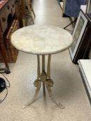 SMALL VICTORIAN CIRCULAR MARBLE-TOP IRON GARDEN TABLE (44 X 69)